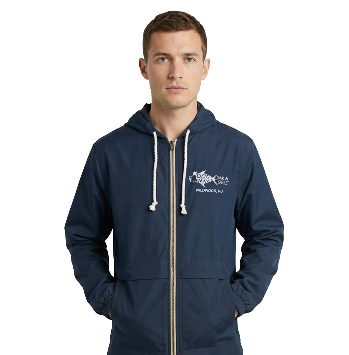 Navy Classic Dogtooth Logo Rain Jacket