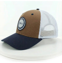White, Tan, and Brown Classic Dogtooth Logo Trucker Hat