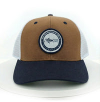 White, Tan, and Brown Classic Dogtooth Logo Trucker Hat